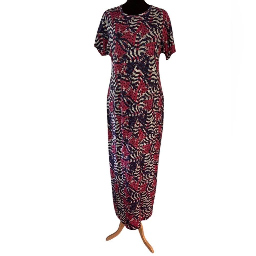 New LuLaRoe Large Maria Maxi Dress America Watermelon Stars Blue Red White NWT
